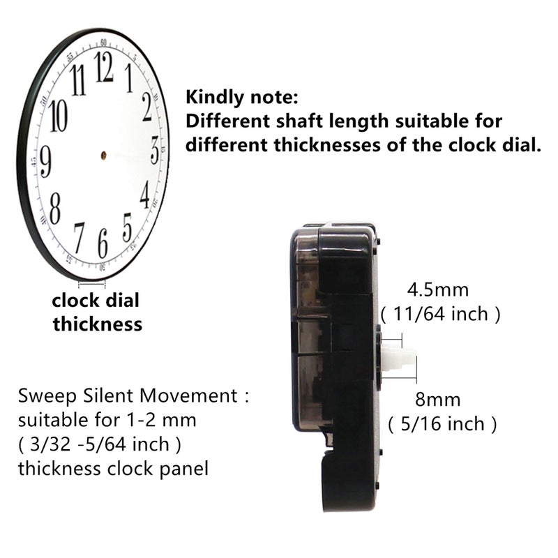 TIKROUND Youngtown 12888 Snap in Type 4.5mm Hour Shaft Length Continuous Sweep Non Threaded Quartz Clock Movement 8mm Total Shaft Length (A Hands). - Image 2